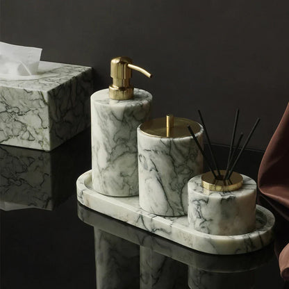 DecorBites™ Emerald Marble Bathroom Set Luxury Accessories Vanity Tray & Reed Diffuser