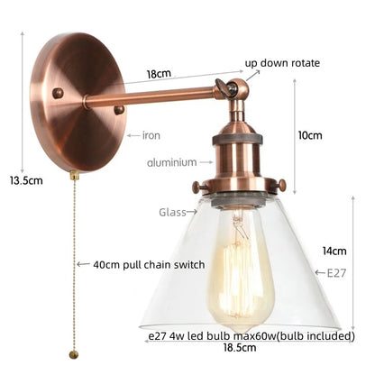 Decorbites™ Klares Glas Eisen LED Wandlampe Rustikales Industrielles Vintage Steckdosensleuchte