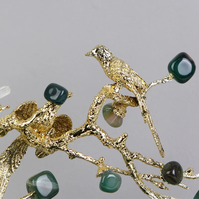 DecorBites™ Crystal Golden Tree Handicraft: Artisan Metal Figurine for Home Decor