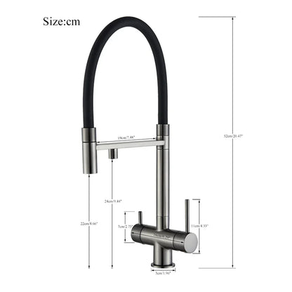 Grifo de cocina filtrado negro Decorbites™ de latón con doble manija para agua pura mezcladora
