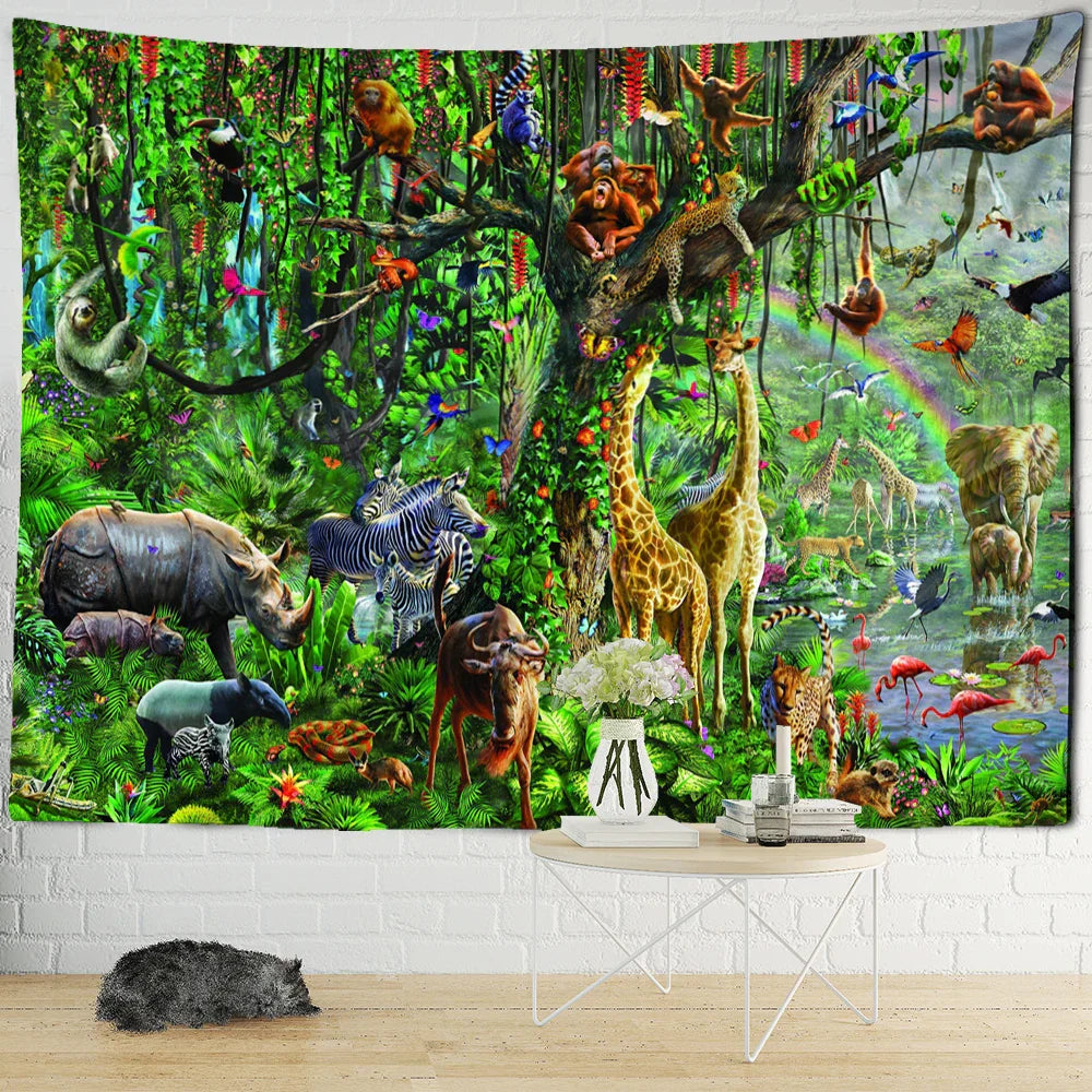 Decobites Dinosaur Age Tapestry Wall Hanging Abstract Art Animal Psychedelic Mystery Tapiz