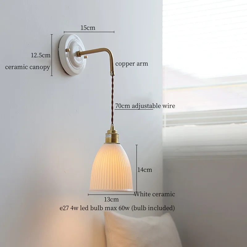 DecorBites™ Copper Ceramic LED Wall Light with Pull Chain Switch for Living Room Decor.