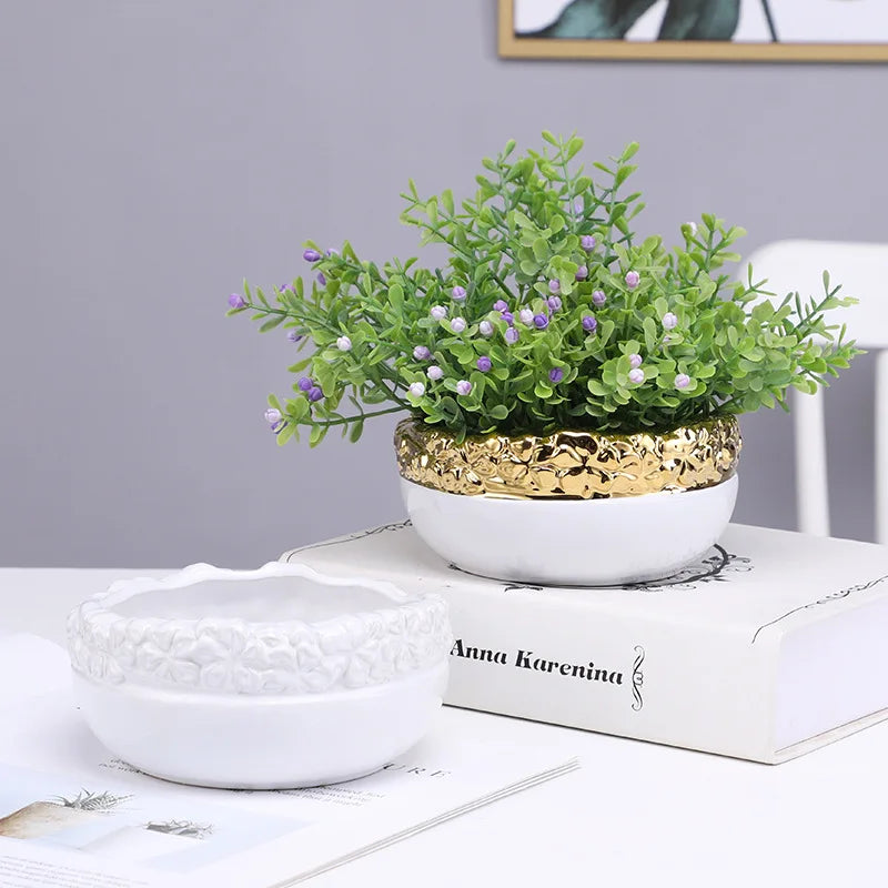 Decorbites™ Golden Edge Sukkulente Blumentopf Vase - Indoor Keramik Pflanztopf