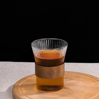 DecorBites™ Japanese Glass Tea Cup Set with Walnut Sleeve - High Quality Transparent Drinkware