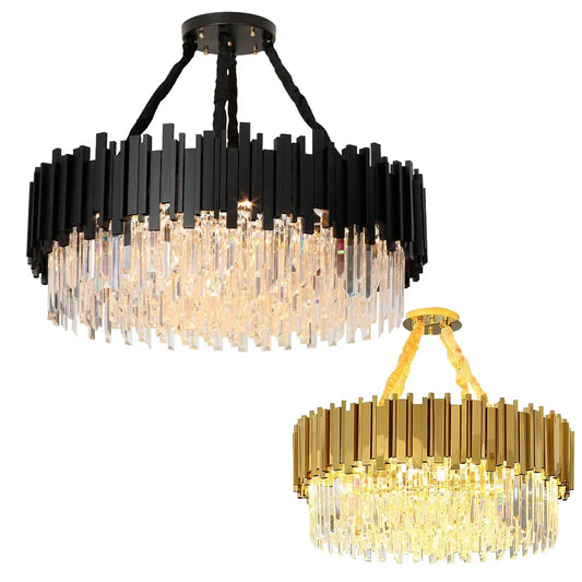 DecorBites™ Crystal Chandelier: Dimmable Gold/Black Stainless Steel Hanging Lamp