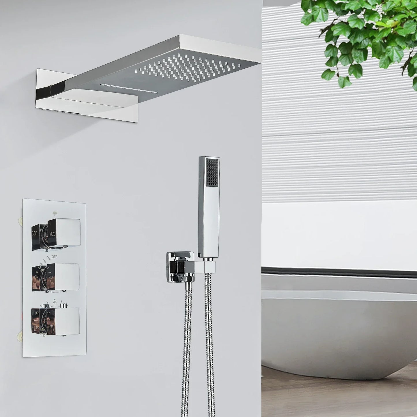 Juego de grifería termostática para ducha tipo lluvia DecorBites™ Gold - Sistema de ducha de pared