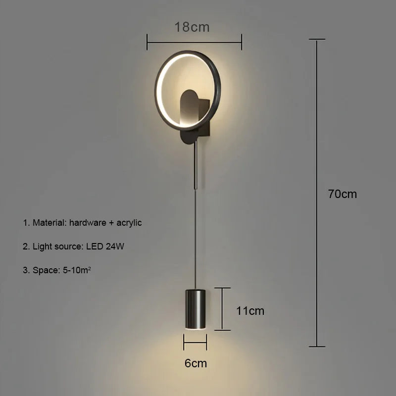 Aplique de pared LED dorado DecorBites™ de 24 W, estilo nórdico moderno, ideal para la decoración del hogar.