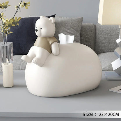 DecorBites™ Bear Statues Tissue Box Table Decor for Home Living Room, Creative Nordic Figurines