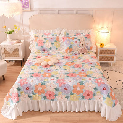 Decobites Princess Chiffon Printed King Size Bedspread, Quilted Cotton Bed Cover