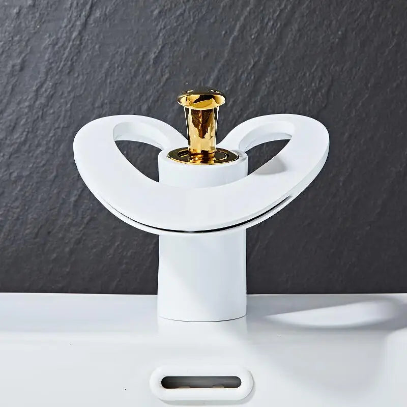 DecorBites™ Golden/White & Black Waterfall Basin Faucet - Brass Sink Mixer Tap - Hot & Cold