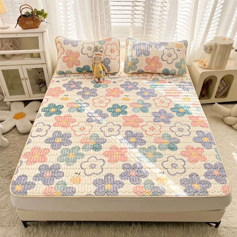 DecorBites™ Cartoon Print Silky Mattress Set: 4-Layer Quilted Breathable Cushion