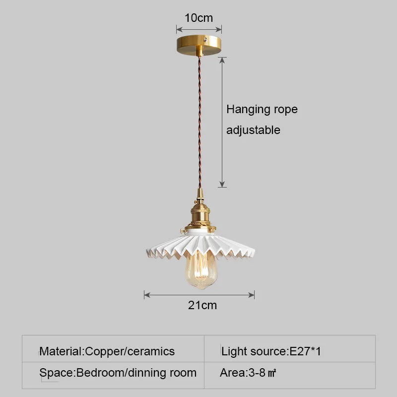 DecorBites™ Japanese Ceramic Brass Bedside Chandelier for Bedroom Bay Window Bar Lighting