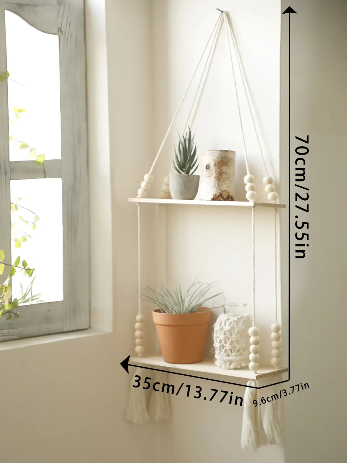 DecorBites™ Rustic Wooden Wall Shelf with Hanging Plant Storage