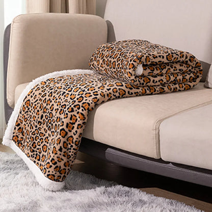 DecorBites™ Double Layer Leopard Print Coral Fleece Blanket - 150X200Cm Office Bedspread