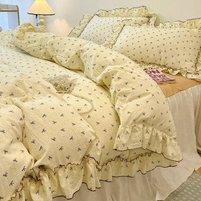 DecorBites™ Korean Princess Floral Print Bedding Set in Washed Cotton for Girls