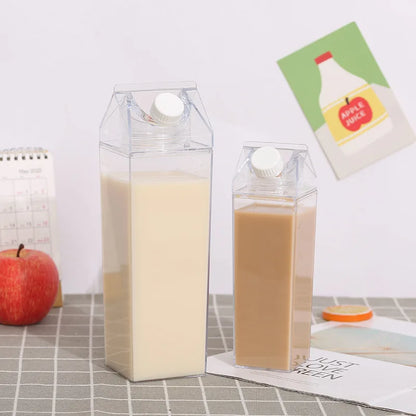 DecorBites™ Clear Milk Carton Water Bottle & Drinking Cup, Portable Plastic Juice Tea Storage