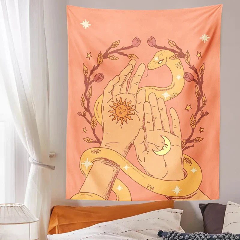 Decobites Sun Moon Snake Tapestry Wall Hanging Retro Boho Decor Art