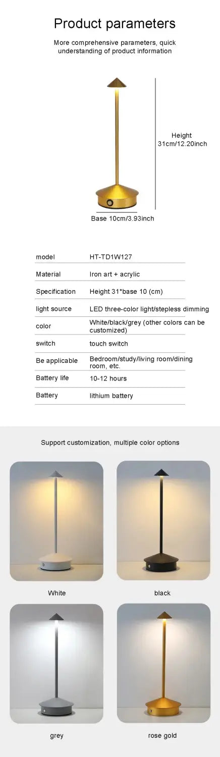 DecorBites™ LED Table Lamp Rechargeable Touch Sensor Cordless Desk Lamp 3 Colors Bedside Creative Ambient Light Bar