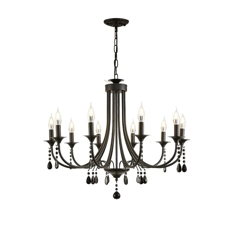 DecorBites™ Black Metal Crystal Chandelier: Artistic LED Lighting for Home Decor