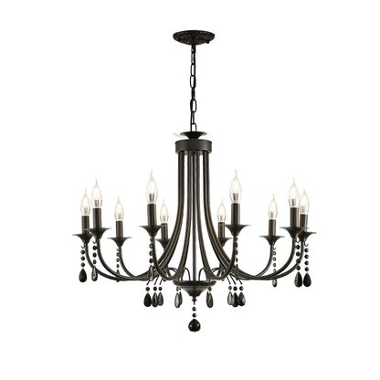 DecorBites™ Black Metal Crystal Chandelier: Artistic LED Lighting for Home Decor