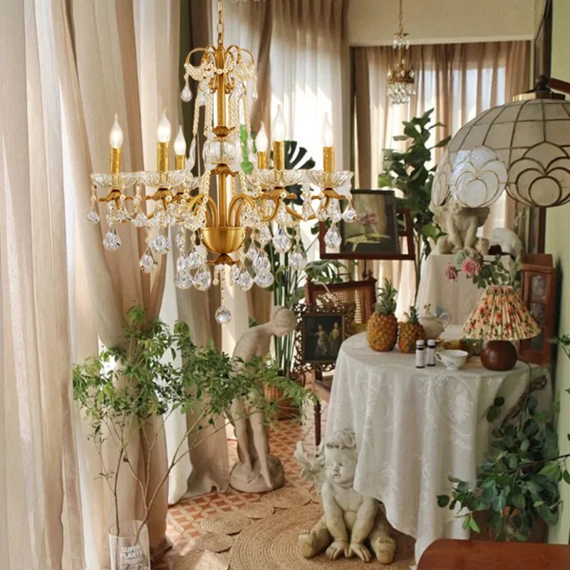 Lámpara de Araña de Cristal en Latón Dorado Decorbites™ - Luces de Velas Lujosas para el Salón de la Villa