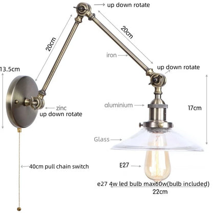 DecorBites™ LED Glass Swing Arm Wall Lamps for Bedroom, Bathroom, and Stairway