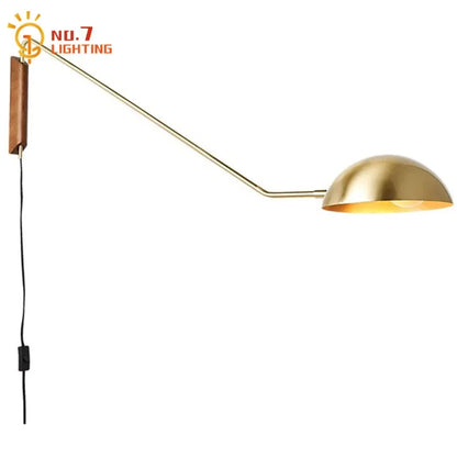 DecorBites™ Adjustable Metal Wood Wall Lamp LED E27 Swing Arm Sconces for Living Room
