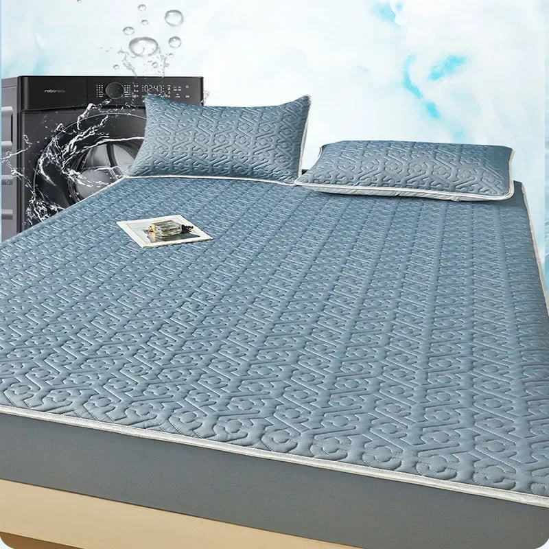 DecorBites™ Ice Silky Latex Fitted Sheet Set - Soft Breathable Solid Color Mat