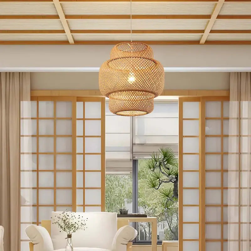 DecorBites™ Hand-Knit Bamboo Pendant Ceiling Light