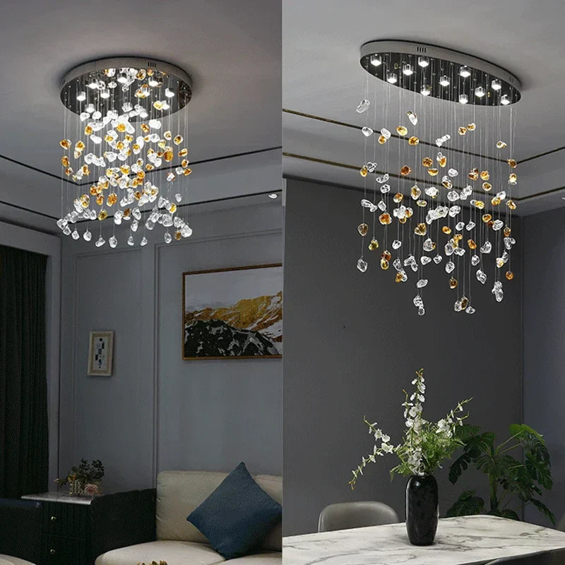 DecorBites™ Crystal Dining Chandelier: Elegant Stone Decorative Lighting for Living Room