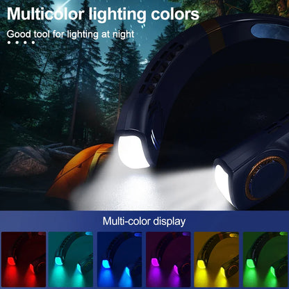 DecorBites™ LED Hanging Neck Fan with Colorful Atmosphere Lights, 5th Gear USB Operation