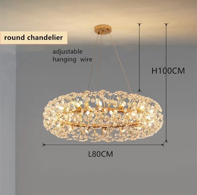 Decorbites™ Candelabro de Cristal Dorado: Lámpara Colgante LED de Lujo para Sala de Estar y Comedor