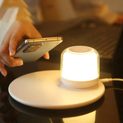 Lámpara de mesa con cargador inalámbrico y luz LED DecorBites™ para iPhone, Samsung y Huawei - Base de carga inalámbrica