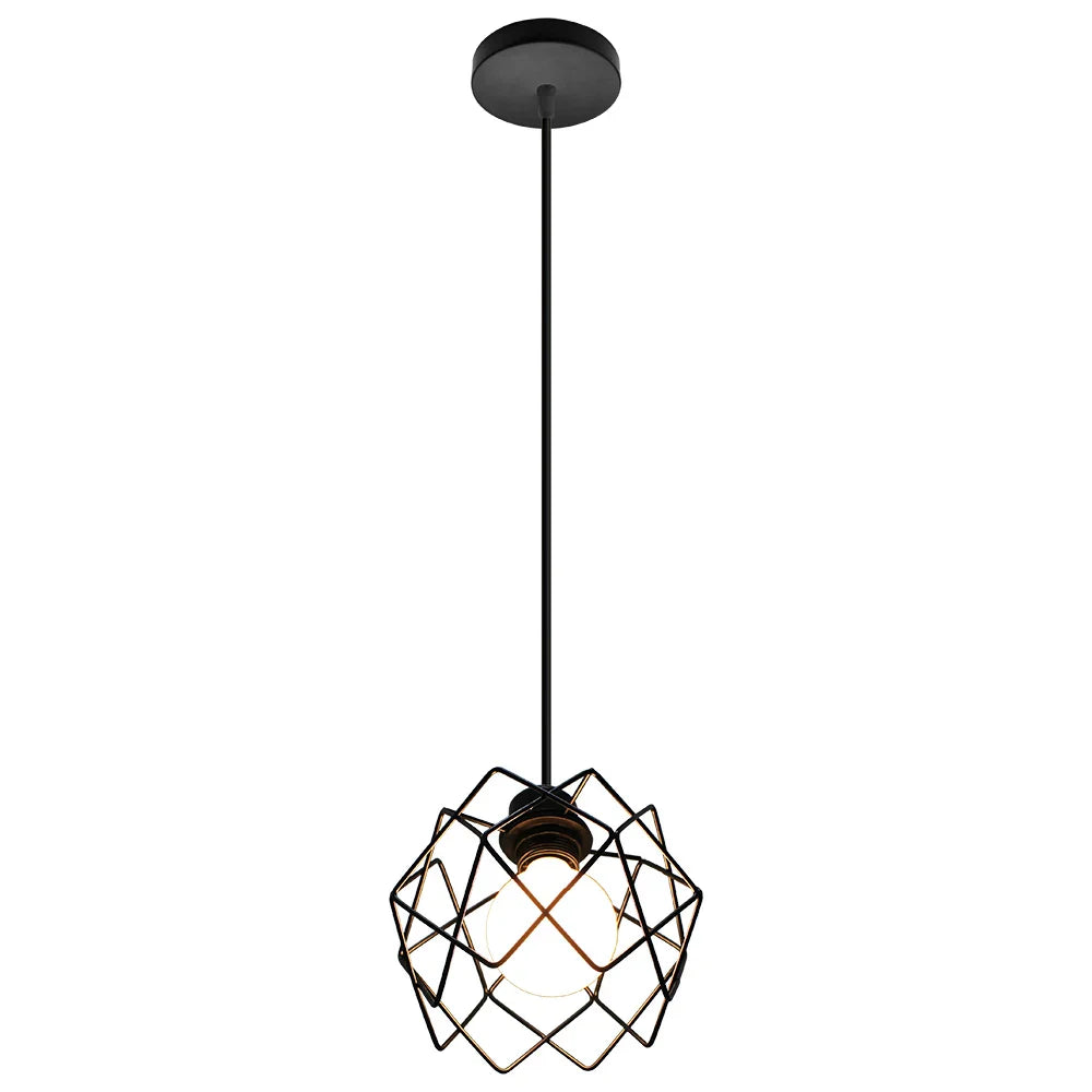 Vintage Black Metal Wire Cage Pendant Light