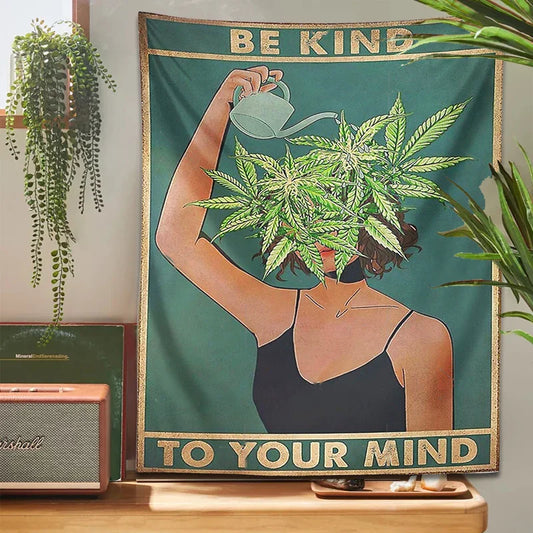 Decobites Psychedelic Leaf Tapestry: Be Kind, Be Your Mind. Bohemian Mystery Plant Beach Room Decor.