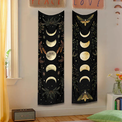 Moon Phase & Moth Tapestry Wall Hanging for Bohemian Home Decor by Decobites