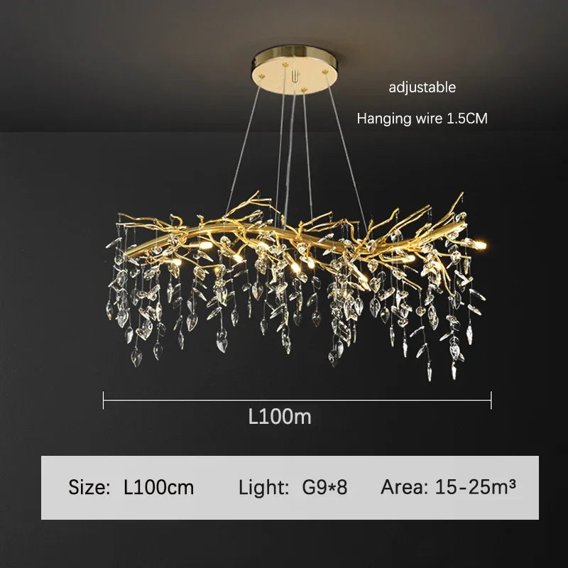 DecorBites™ Golden Branch Ceiling Crystal Chandelier – Luxury Indoor Lighting Fixture