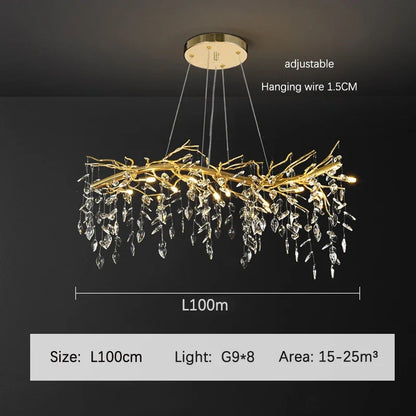 DecorBites™ Golden Branch Ceiling Crystal Chandelier – Luxury Indoor Lighting Fixture