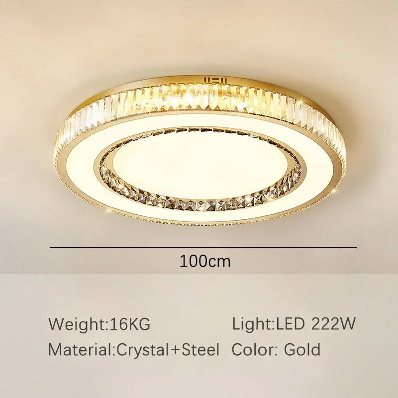 Gold Crystal LED Ceiling Chandelier 100cm Bright