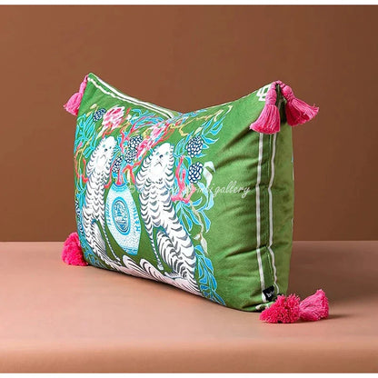 DecorBites™ Handmade Lumbar Pillow Case Lion Dog Floral Decorative Cover