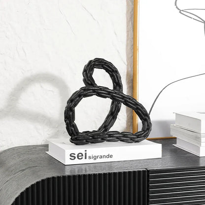 DecorBites™ Golden Knot Chain Ring Geometric Decorative Figurine - Resin Home Decor Accessory