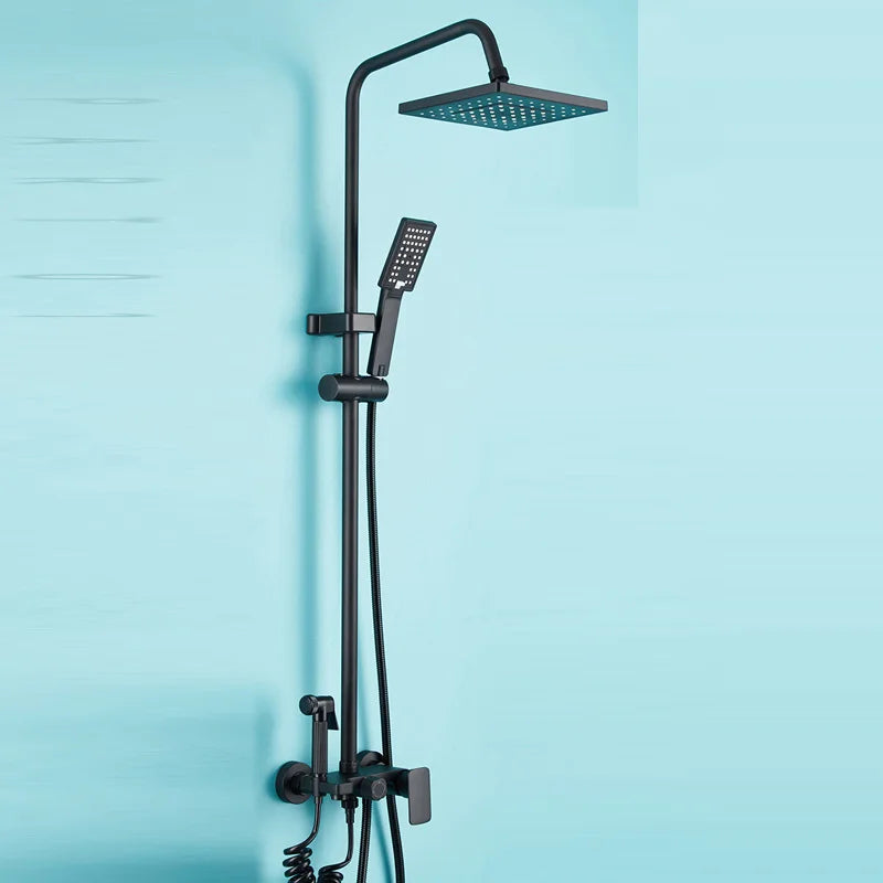 مجموعة حنفية دش الحمام المثبتة على الحائط من DecorBites™ باللون الأسود - حنفية خلاط حوض الاستحمام