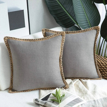 DecorBites™ Hemp Rope Edging Lotus Leaf Hug Pillowcase - Medium Cotton Linen Cushion Cover