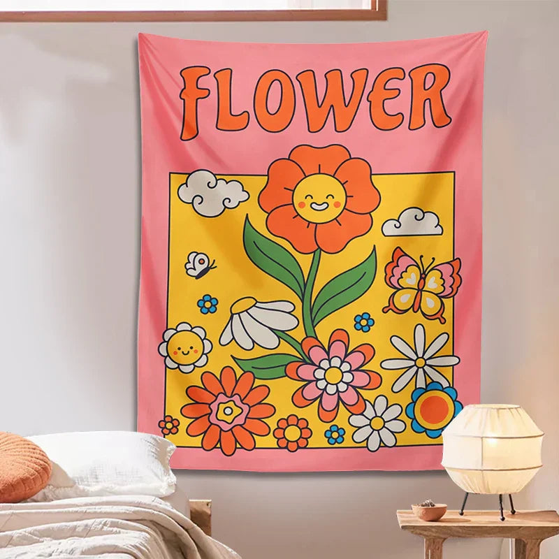 Decobites Psychedelic Flower Sunset Tapestry Wall Hanging - Stay Groovy Room Decor