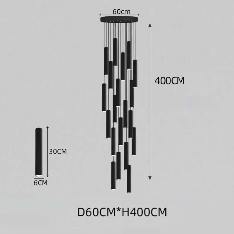 Lámpara de araña para escalera DecorBites™ con cristal LED negro: Diseño nórdico moderno, lámpara colgante creativa para isla