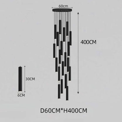 Lámpara de araña para escalera DecorBites™ con cristal LED negro: Diseño nórdico moderno, lámpara colgante creativa para isla