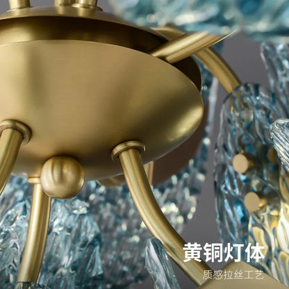 DecorBites™ Elegant Blue Copper LED Flower Ceiling Chandelier for Living Dining Bedroom & Salon