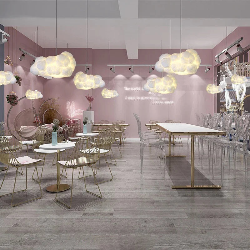 DecorBites™ Cloud Chandelier: Silk Cotton LED Suspension Nursery School Hanging Lamp