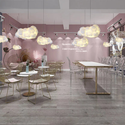 DecorBites™ Cloud Chandelier: Silk Cotton LED Suspension Nursery School Hanging Lamp