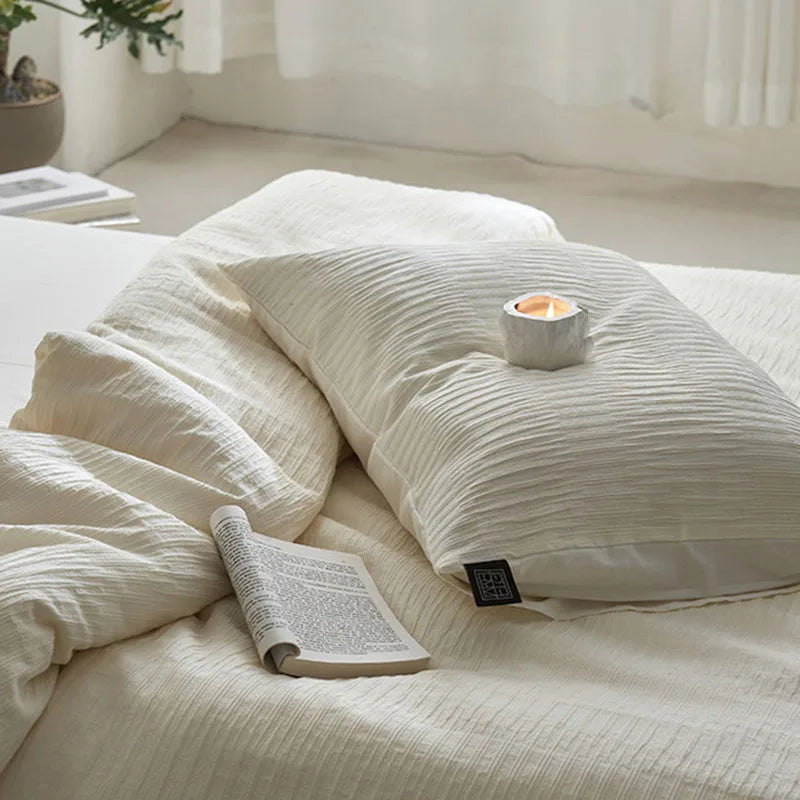 طقم أغطية سرير DecorBites™ مصنوع من خيوط إسفنجية قطنية 100% بتصميم جاكار بلون واحد